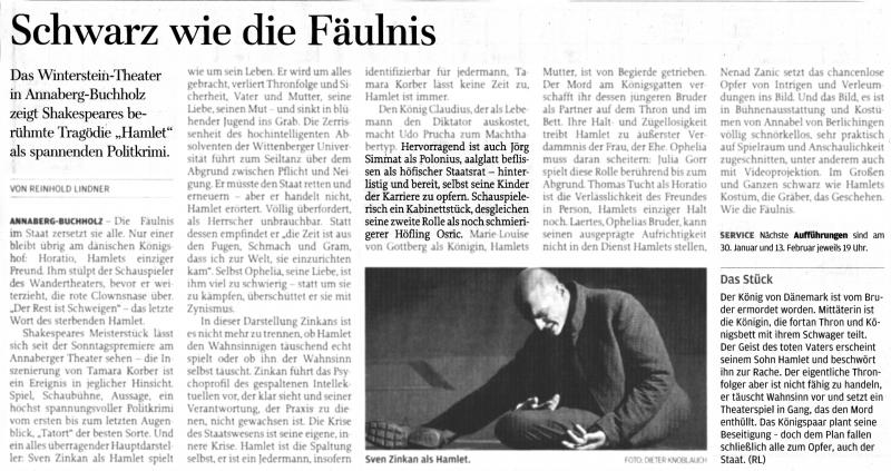 Kritik Hamlet in Freier presse